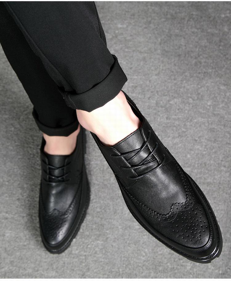 Men's Pointed Toe Leather Formal Shoes - Height Increasing, Thick Sole, Ideal for Business, Casual, or Wedding Wear.
