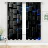 2PC Black Blue Neon Cube Sheer Curtains - Futuristic Tech-Style Print Window Drapes for Living Room Bedroom Decor
