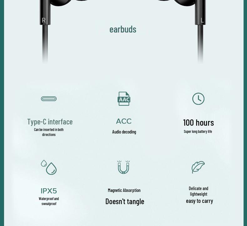 Grenzüberschreitende kabellose Bluetooth 5.0 Sport-Kopfhörer: Doppelter Nackenbügel, In-Ear-Design mit starkem Bass zum Laufen