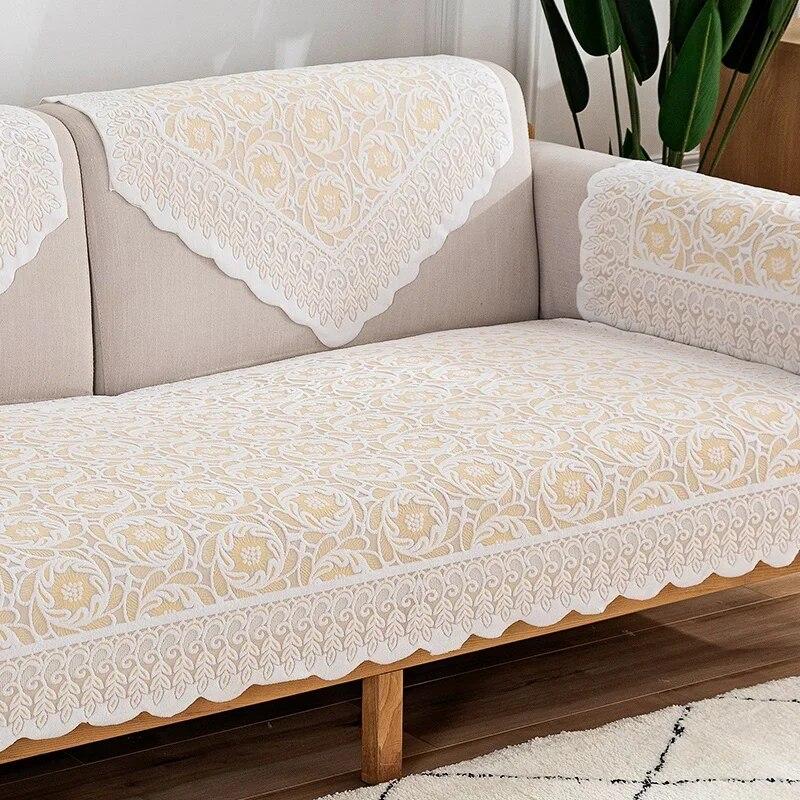 

Полое хлопковое льняное кружевное полотенце для дивана, белый квадратный шарф, пылезащитный простой универсальный полупрозрачный чехол для украшения дома triangle 64x78cm 1pc