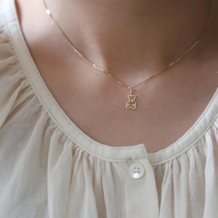 

S925 Sterling Silver 14k Gold Plated Necklace Hollow Cute Bow Bear Pendant Clavicle Chain for Women Jewelry Gift Gold