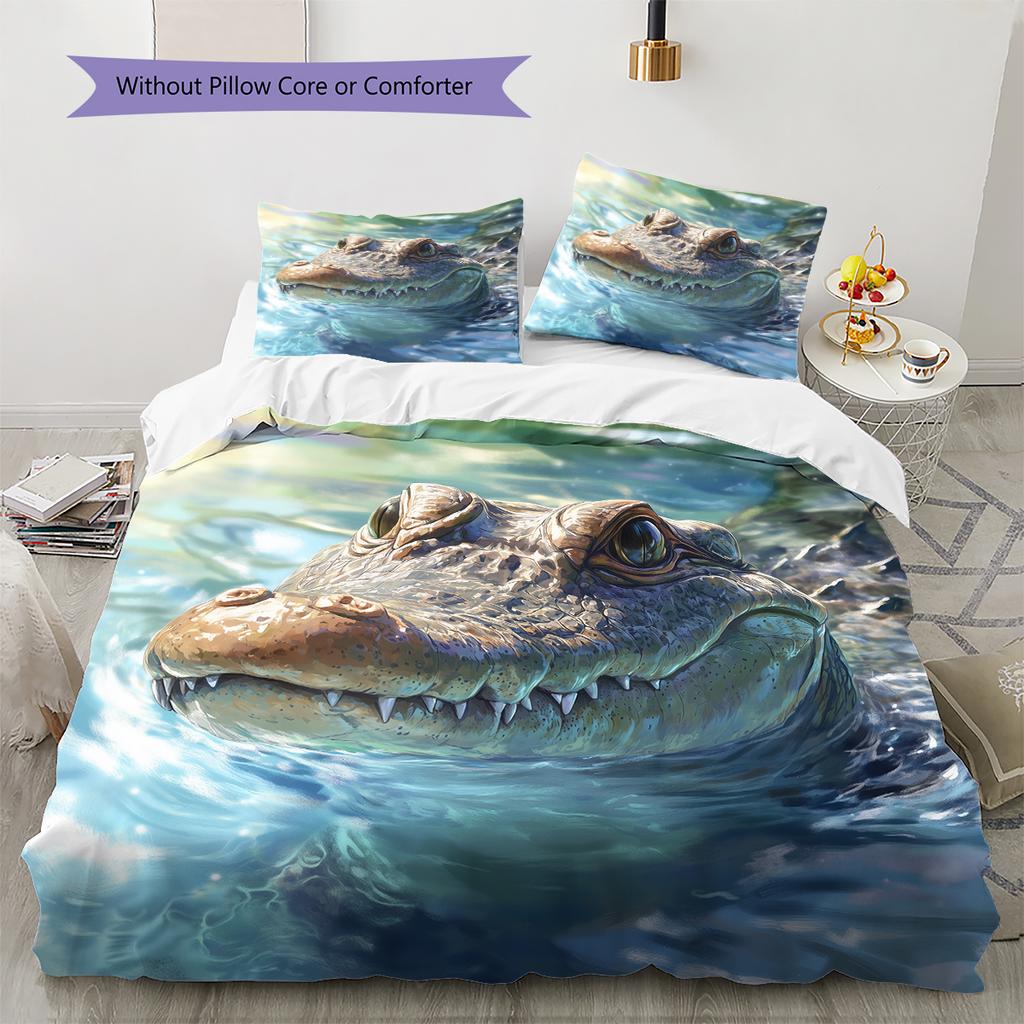 Cute Crocodile Pattern Bedding Home Decoration Birthday Gift (1 * Duvet Cover + 2 * Pillowcase, Without Core)