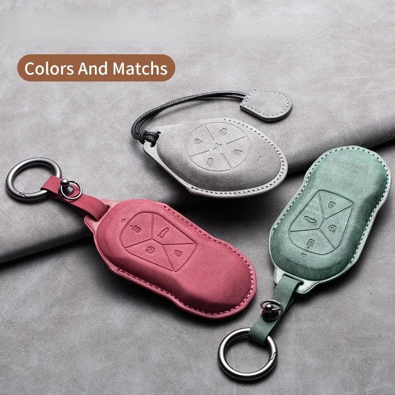 Leather Car Remote Key Case Cover for Xiaopeng Xpeng P5 P7 G3 G6 G9 G3i 2021 2022 Car Key Fob Shell Holder Keychain Accessories