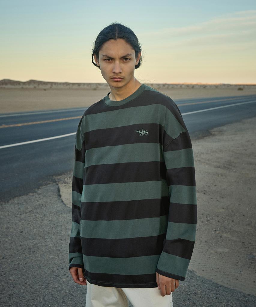 Peullukeu Slam Logo Stripe Pigment Long Sleeve T-Shirt Blue Green Flt715
