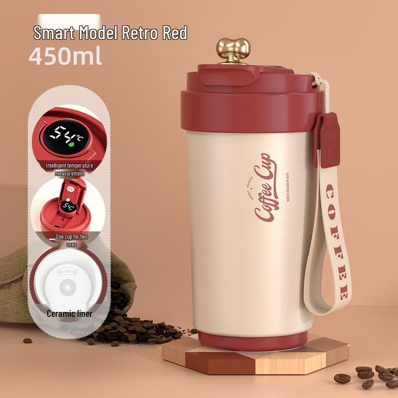 Shangqi 316 Stainless Steel Insulated Coffee Mug with Ceramic Liner and Smart Temperature Display