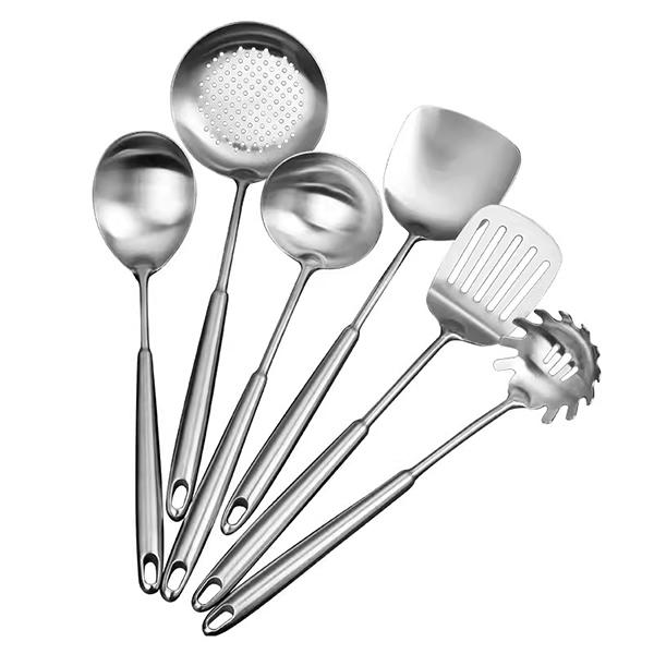 6/7Pcs Stainless Steel Cooking Tools Set, Pro Metal Kitchen Serving Utensils - Spatula Ladle Skimmer Pasta Server Serving Spoon