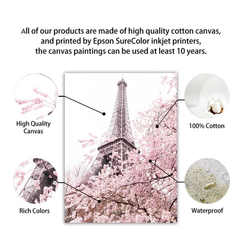Pink Paris Tower Cafe Cherry Blossom Rose Wall Art Canvas Painting Nordic Landscape Posters Prints Picture For Living Room Decor