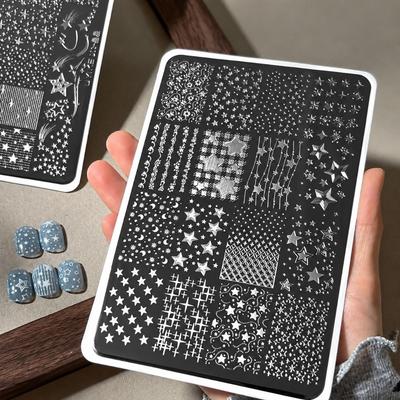 Star Moon Nail Art Stencil Rectangle Shape Silicone Stamp Printing Template  Nail Salon Use