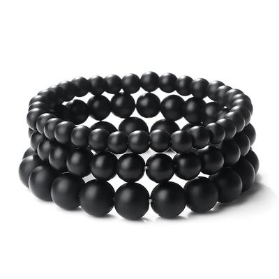 Braccialetti con Perle da Uomo 6/8/10mm Pietra Naturale Nera Opaca Braccialetto Elastico per Donne Uomini Meditazione Yoga Braccialetti Gioielli Fatti a Mano