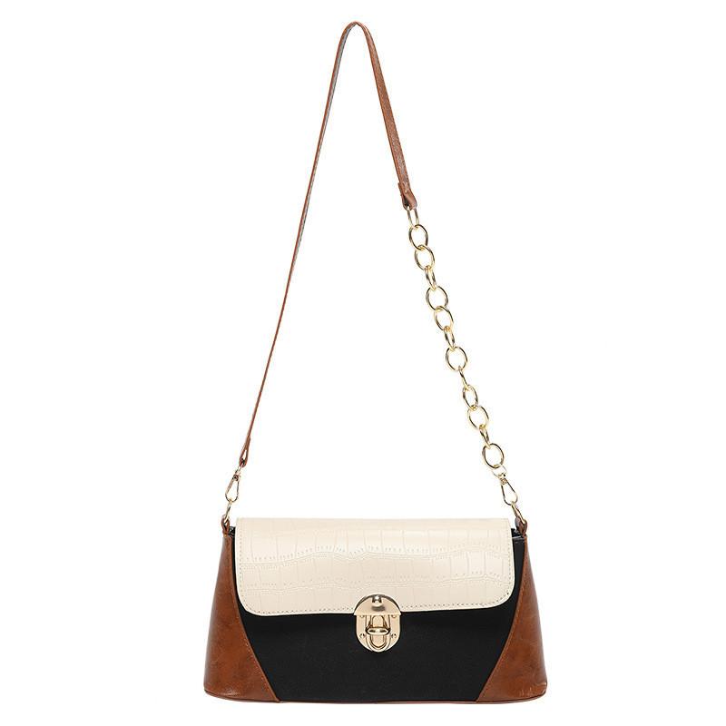

Versatile High-end Chain Shoulder Bag Women s Bags 2024 Spring Style Stitching Contrast Color коричневий