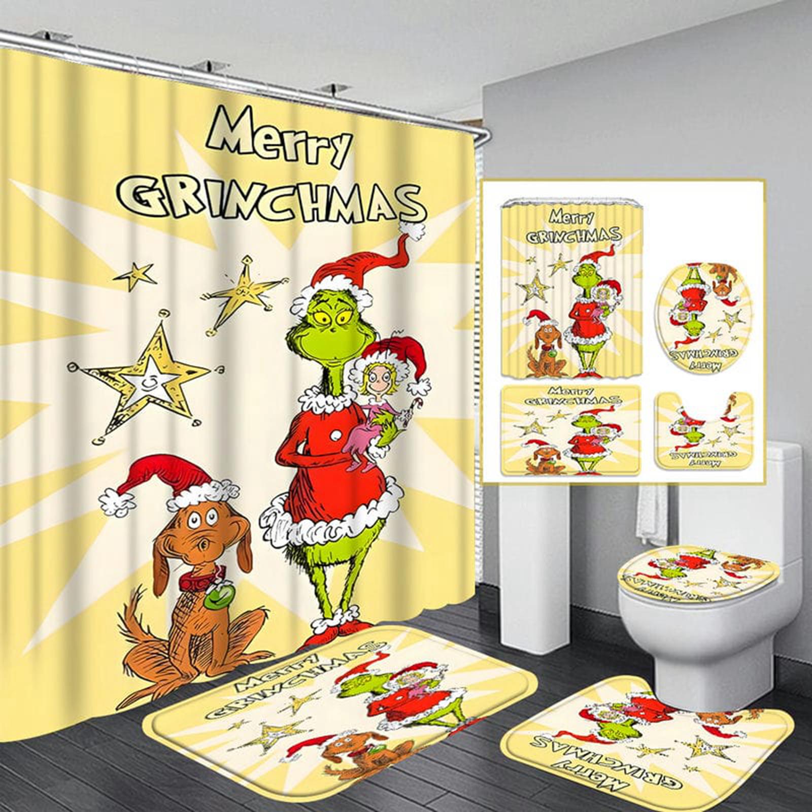 

Christmas Bathroom Toilet Cover Christmas Dwarf Print U-shaped Floor Mat Water Tank Cover Four Piece Set One Size