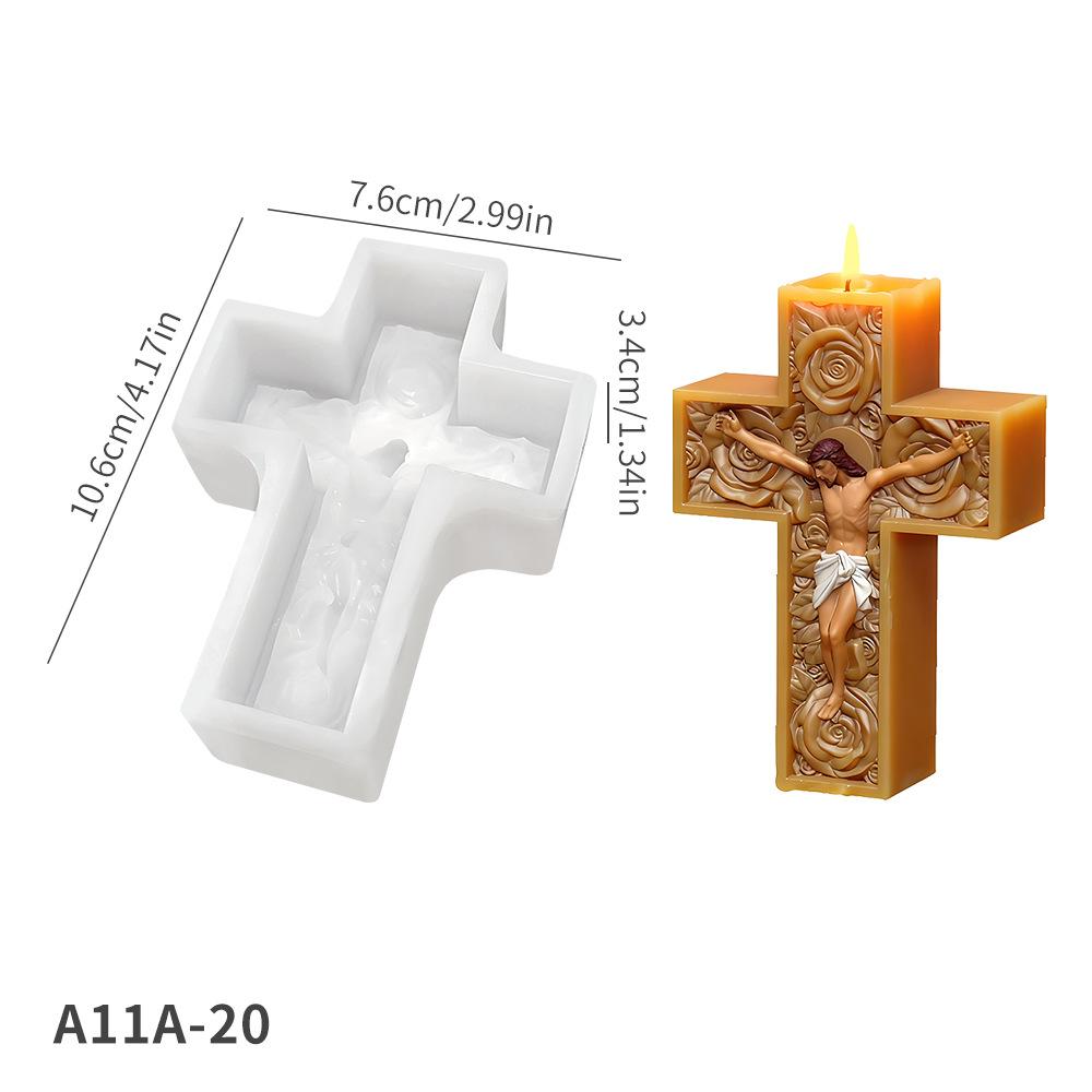 Rose Flower Mold Reusable Cross Candle Mold Silicone Mold Multifunctional For Plaster Crafts Religious Gifts Christmas