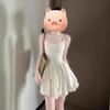 French Ballet Style Suspender Dress 2025 Apricot Color Waist Slimming Flower Buds Small Person Short Skirt