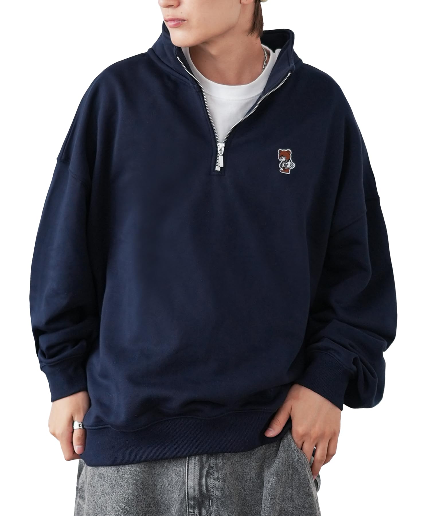 

IMPROMES SIDEWAY STANCE Мужской флисовый свитшот с полумолнией и вышитым одноточечным дизайном, 70220, темно-синий