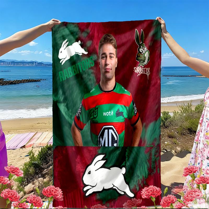 South Sydney Rabbitohs Print Beach Towel, Versatile Lightweight Absorbent Beach Towel for Pool Surf Yoga Bathroom, Perfect Birthday Holiday Gift