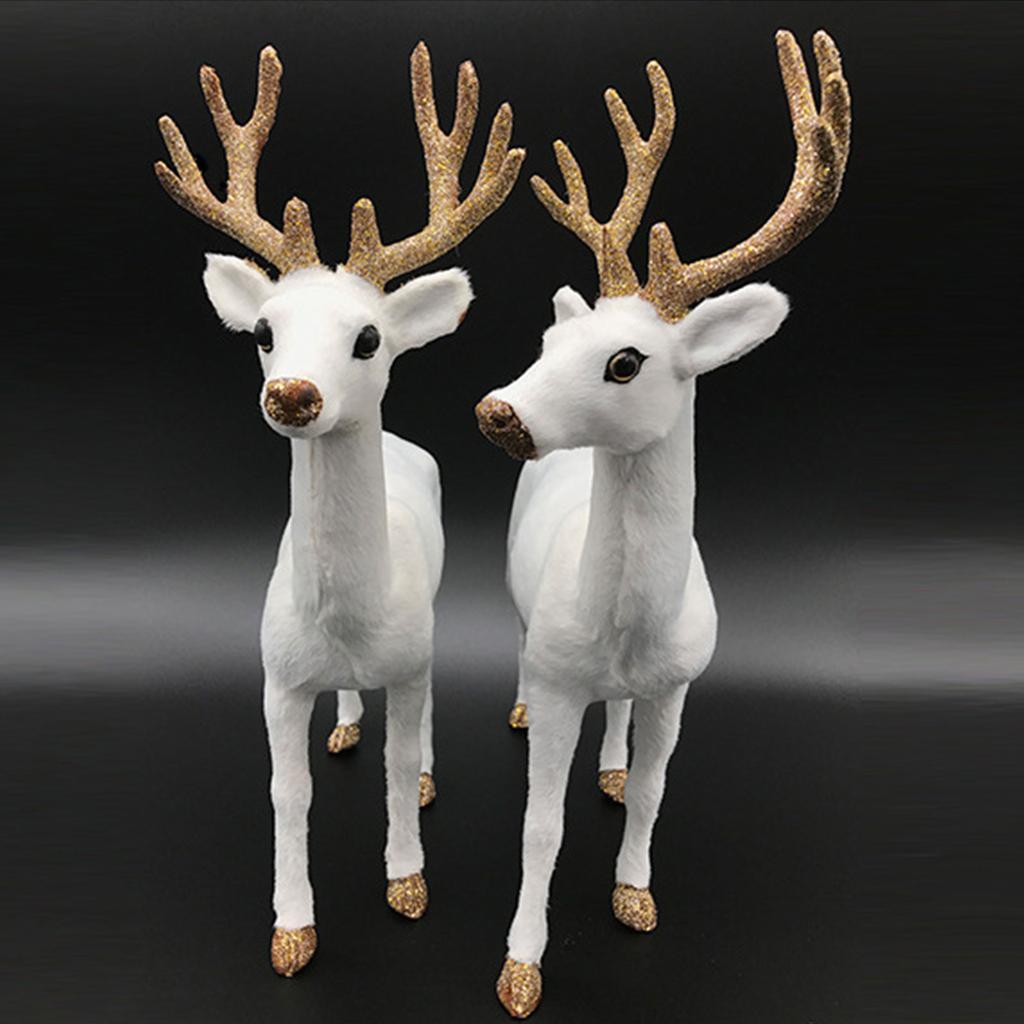 Realistic Reindeer Figures Christmas Decorations Plush Deer Model Collectible Table Desk Ornaments Home Decors Gift