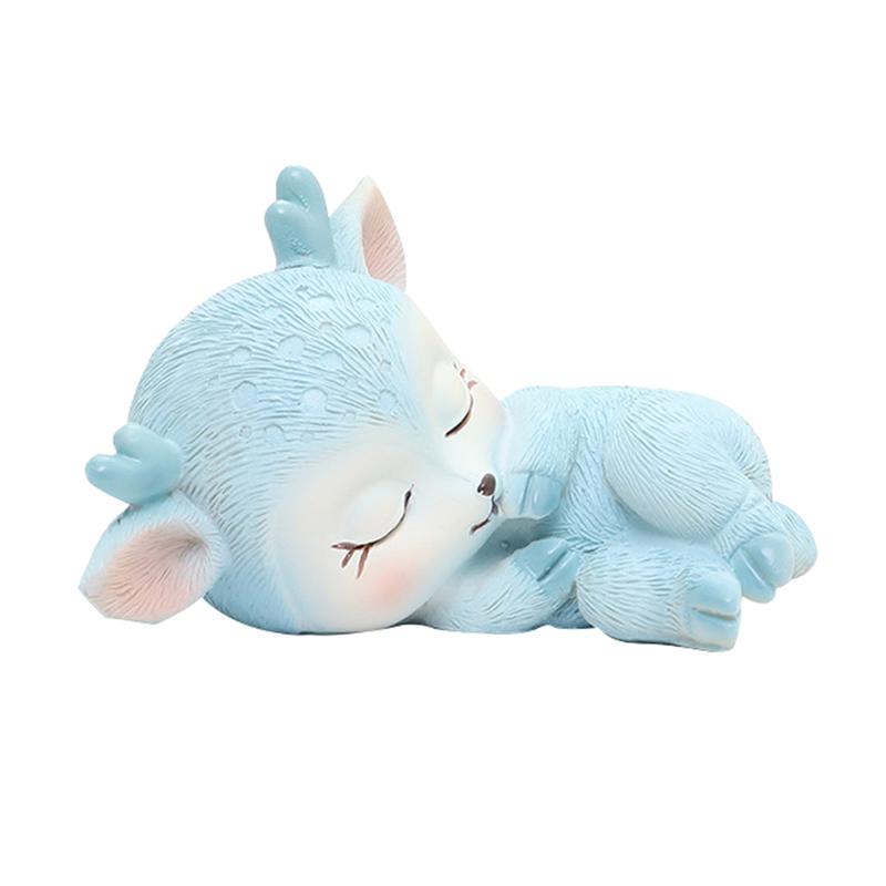 1PC Car Small Ornaments Sleeping Cute Deer Animal Tabletop Home Decoration Resin Crafts Cake Baking Cartoon Decor