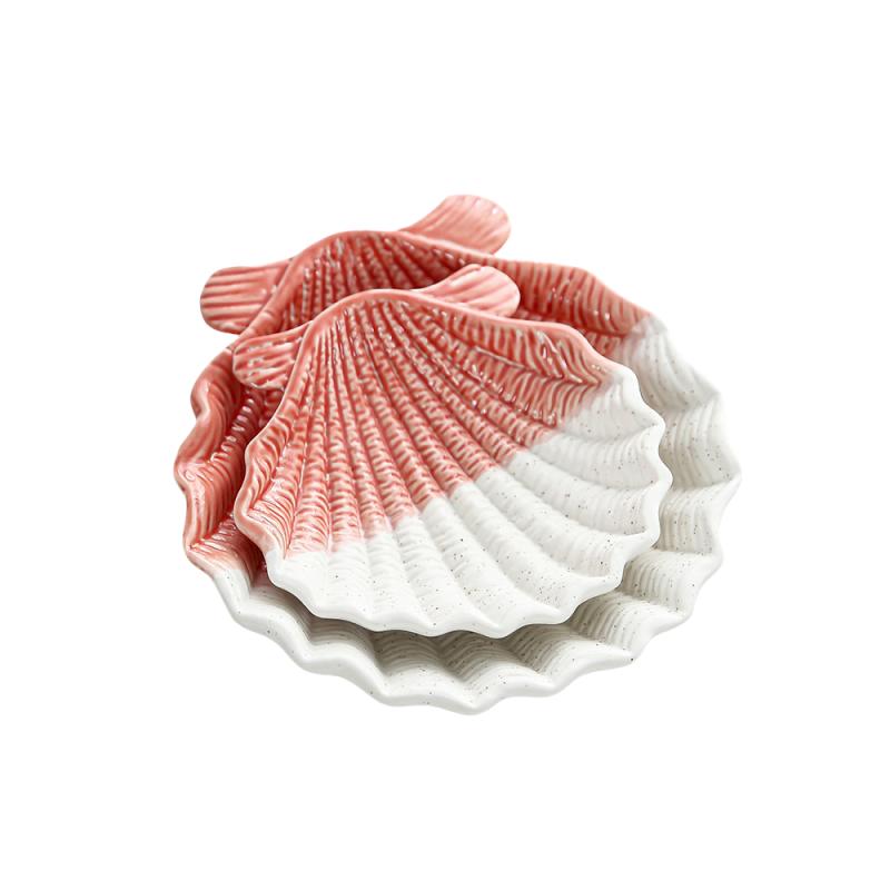 

2 шт. Керамический поднос для хранения украшений в форме ракушки, подставка для мелочей, подставка для демонстрации ювелирных изделий, домашний декор, тарелка для демонстрации ожерелий и колец розовый