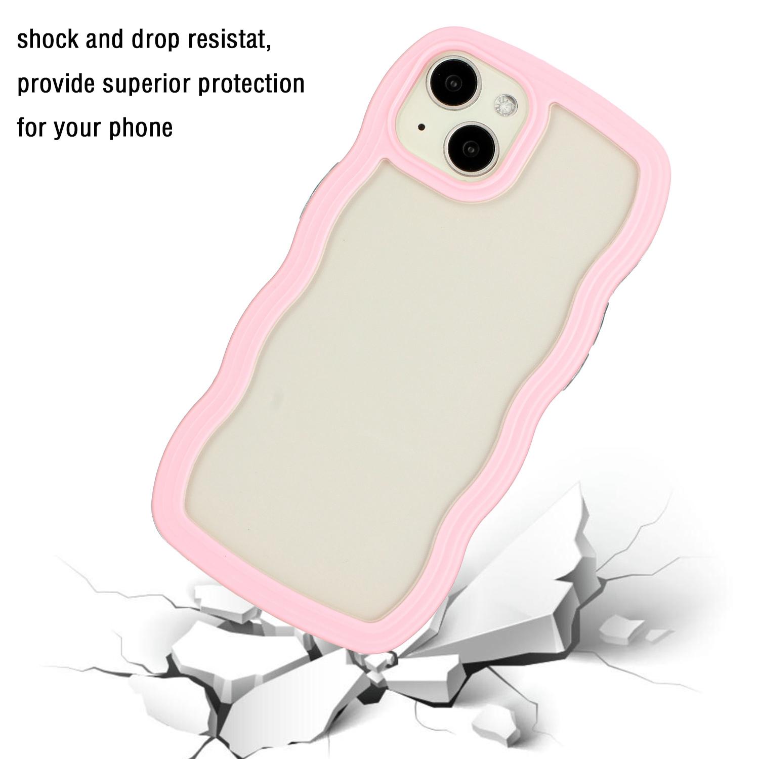 

For iPhone 15 Wave Grip Design Phone Case PC+TPU Protective Clear Cover Pink
