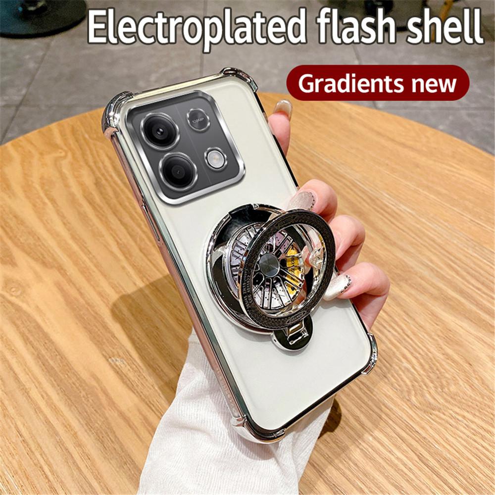 Shockproof Phone Case For Xiaomi Redmi Note 14 Pro Plus 14C 4G 5G 14T POCO X7 Pro Rotate Gyroscope Stand Gradient Glitter Cover