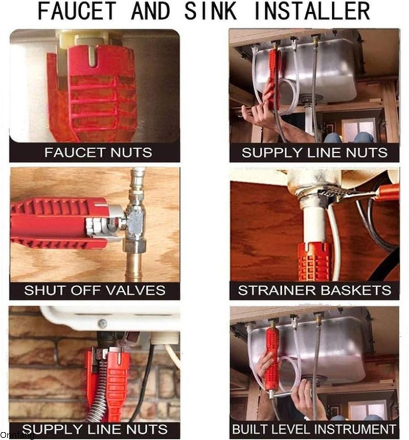 Chiave di Montaggio Rubinetto Bagno 8 in 1 Chiave per Installazione Idraulica Chiave per Canaletta Strumenti per Riparazione Lavello Cucina Antiscivolo