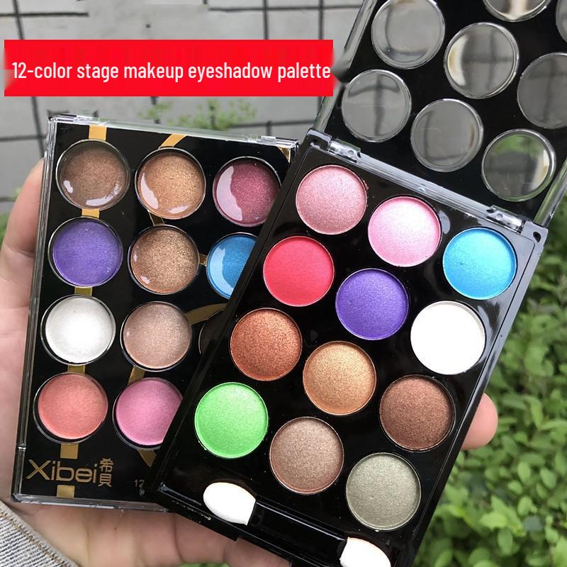 Xibei June 1 Stage Makeup: 12-Color Student Eyeshadow Palette with Pearlescent and Glitter Finish