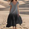 Women's Summer V-Neck Beach Long Short Sleeve Patchwork Gradient Dresses