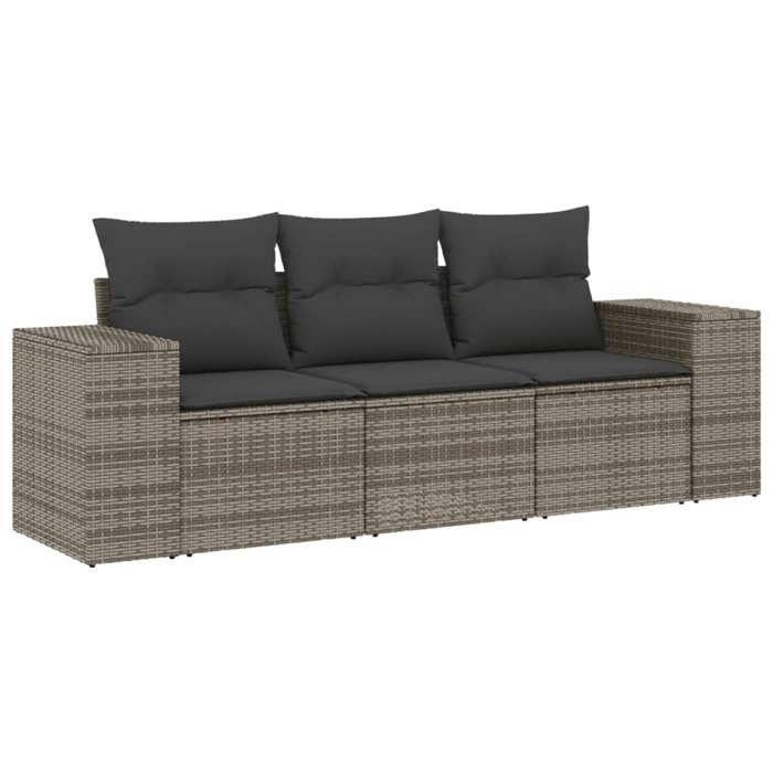 VidaXL Salon de Jardin avec Coussins 3 pcs, Canapés de Terrasse, Ensemble de Meubles de Patio, Mobilier d'Extérieur, Gris 3254597