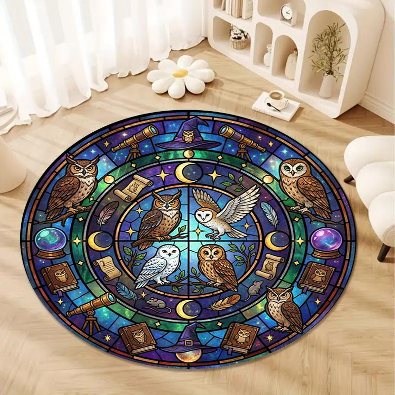 Retro Mandala Animal Round Area Rug,Carpet Rug for Living Room Bedroom Sofa Playroom Decor,Non-slip Floor Mat Q0036