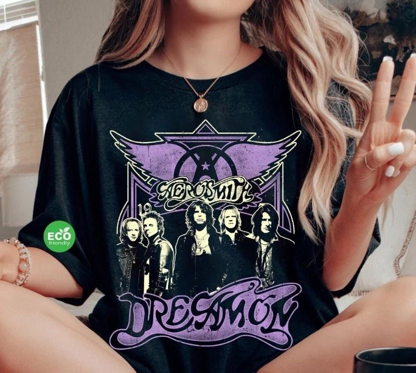 Vtg Aerosmith Dream on Band T-Shirt Black Cotton Unisex Size S