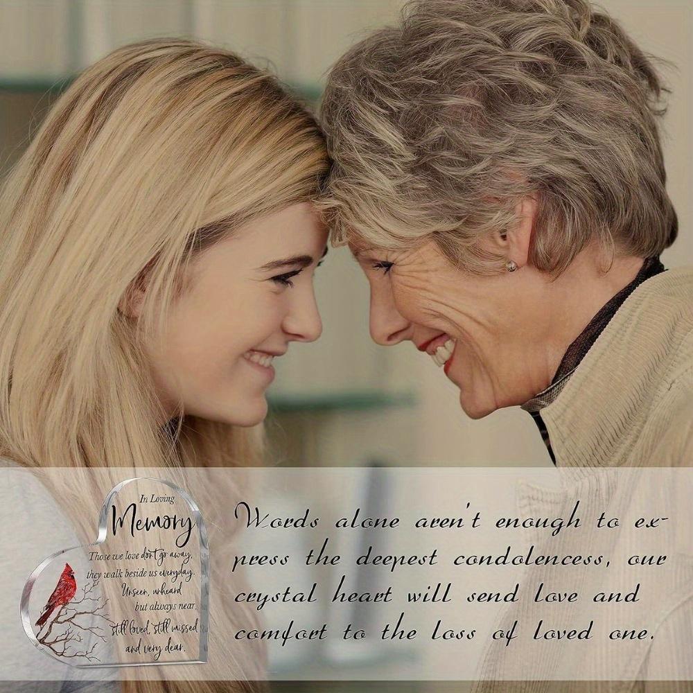 Cardinal Memorial Heart - Crystal Acrylic Sympathy Gift for Loss of Loved One