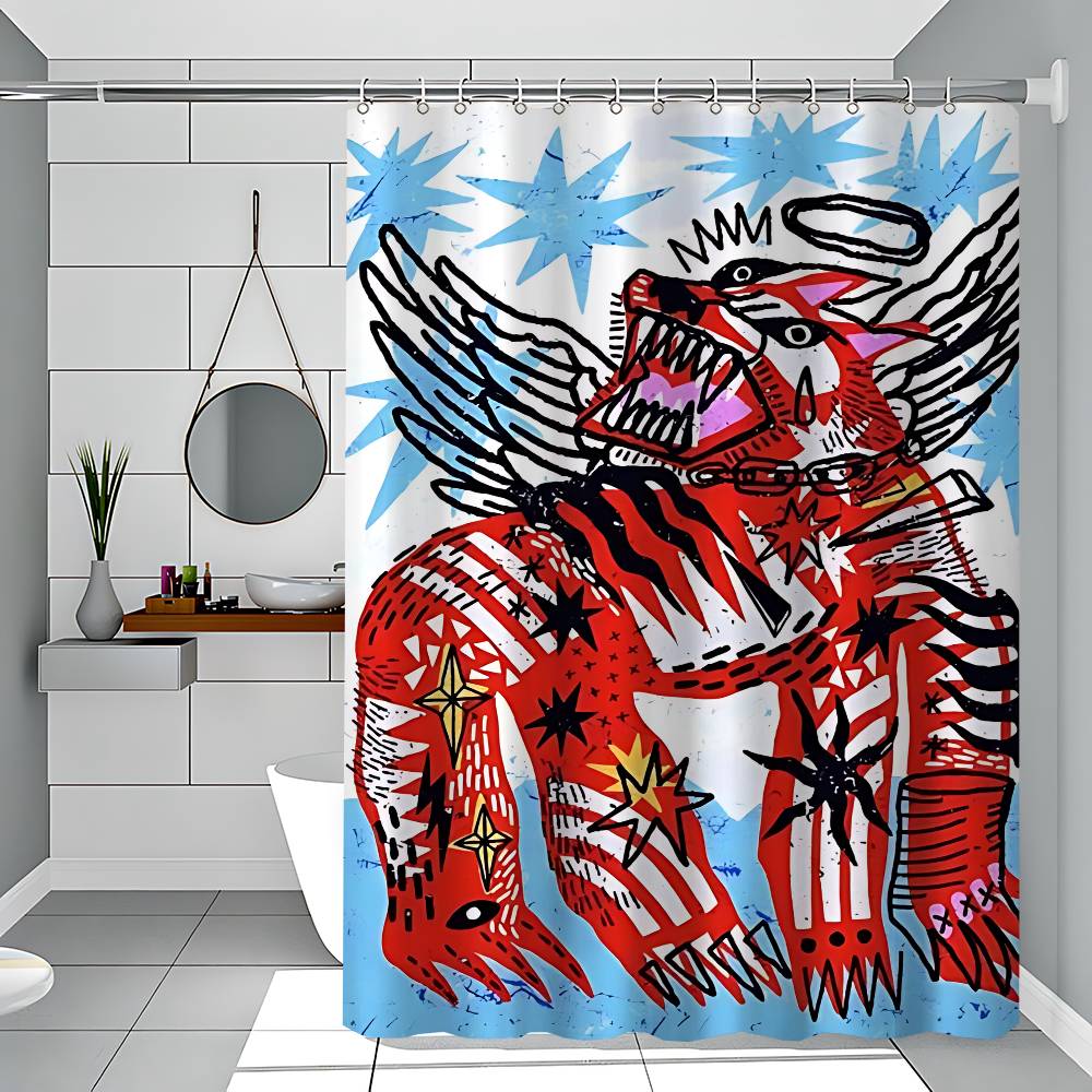 Vintage Abstract Animals Print Waterproof Polyester Shower Curtain Waterproof Bathroom Curtain Liners 90x180cm With 12 Hooks