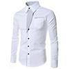 Fashion Men Stand Collar Long Sleeve Color Block Button Up Shirt Slim Fit Top