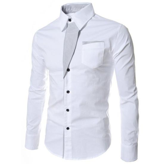 Fashion Men Stand Collar Long Sleeve Color Block Button Up Shirt Slim Fit Top