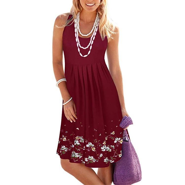Women's Sleeveless Flower Dress with Printed Loose Vest Dress