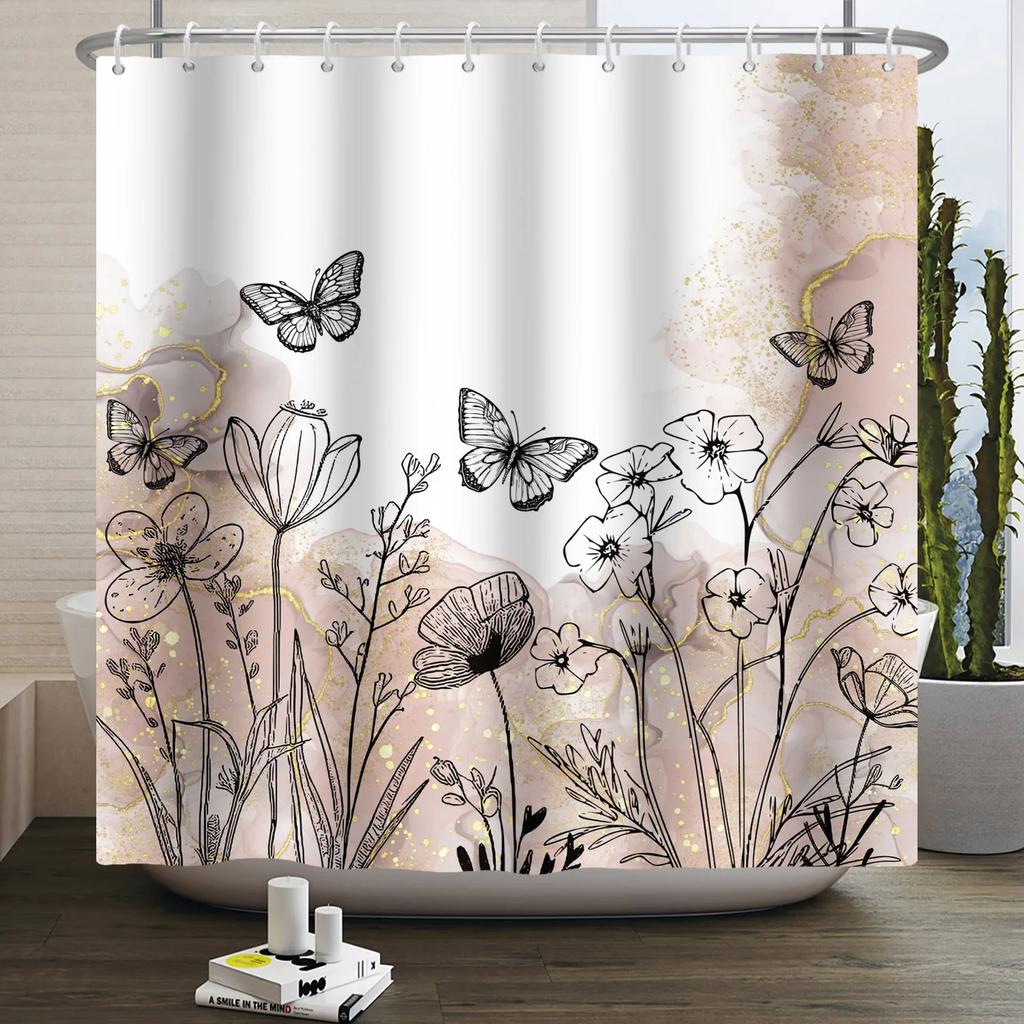Watercolor Floral Shower Curtain for Bathroom Spring Elegant Flower Printed Bath Curtain Botanical Wildflower Bathroom Decor