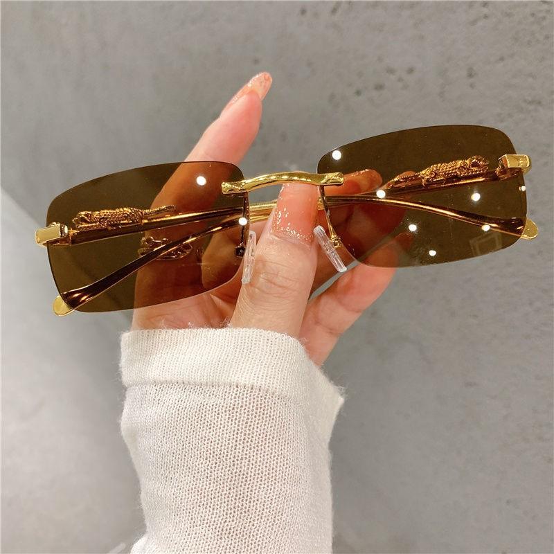 Ins Square Rimless Sunglasses for Women Men Retro Fashion Ocean Lenses Trend Brand Designer Outdoor Shades Eyewear