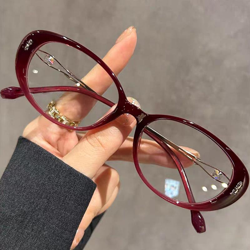 Fashionable No-makeup Reading Glasses For Women, High-end Oval Frame Anti-blue Light Retro Cat-eye Reading Glasses 9521