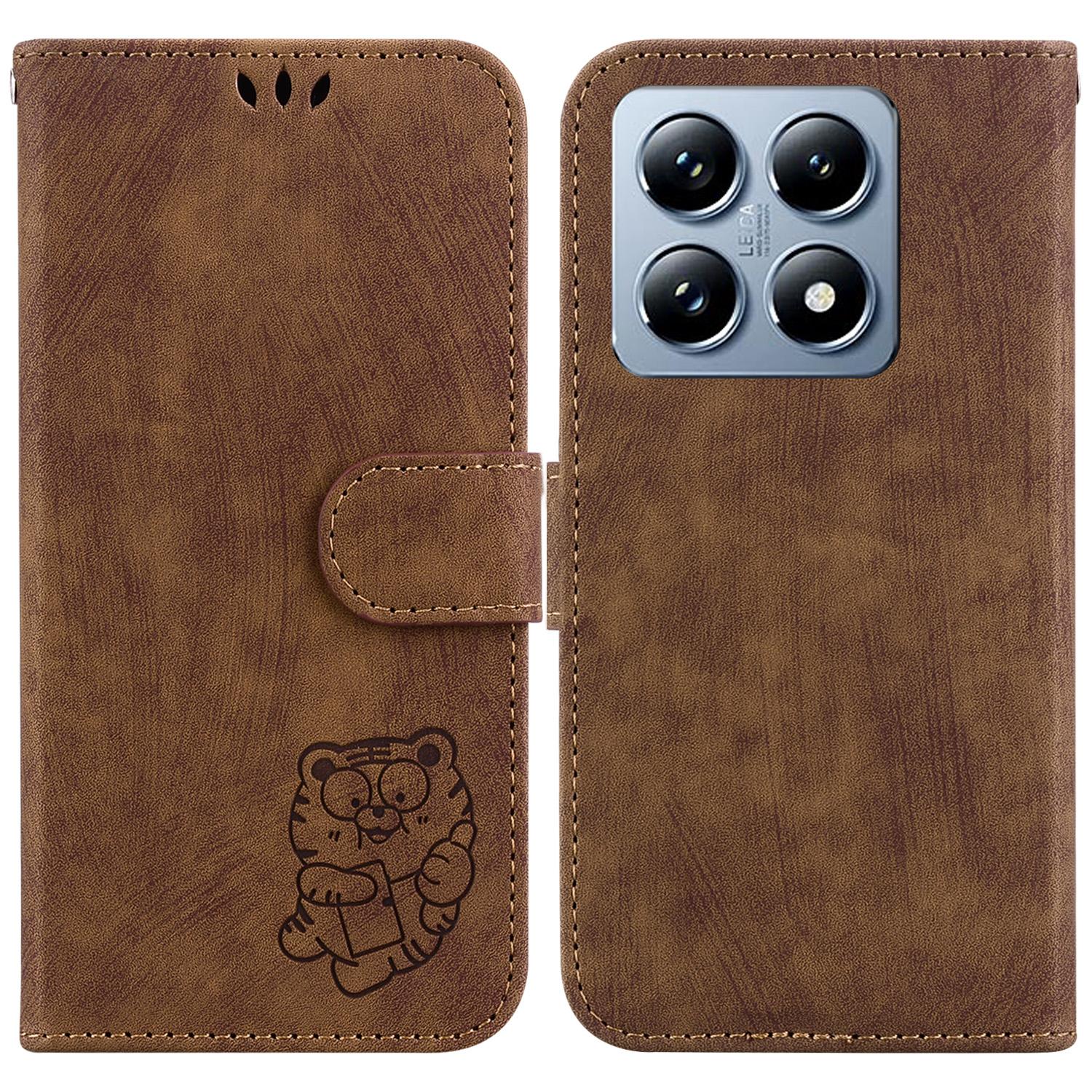 

Для Xiaomi 14T Pro Чехол-кошелек Кожаный Противоударный Чехол для Телефона с Тигровым Принтом Brown