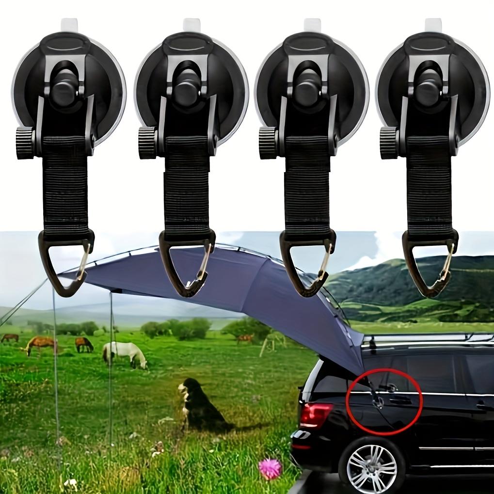 4pcs Heavy Duty Suction Cup Hooks for Outdoor Camping, Car Tent, Awning, and Boat - Portable PVC Tie Down Hooks with Secure Latch Mechanism