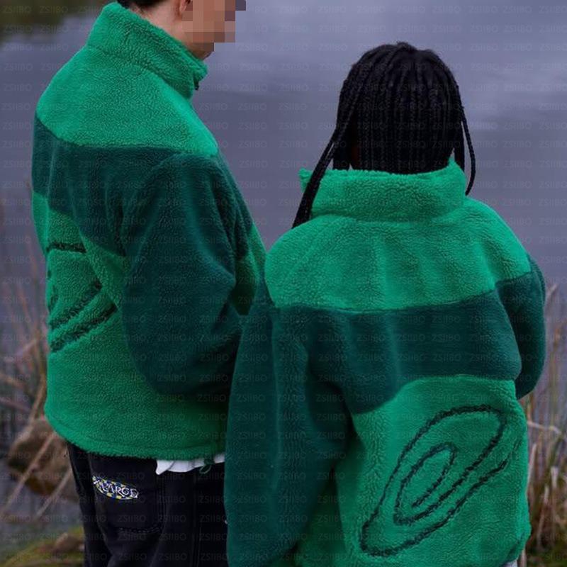 European and American autumn and winter warm and fashionable casual street embroidery splicing zipper jacket for men and women