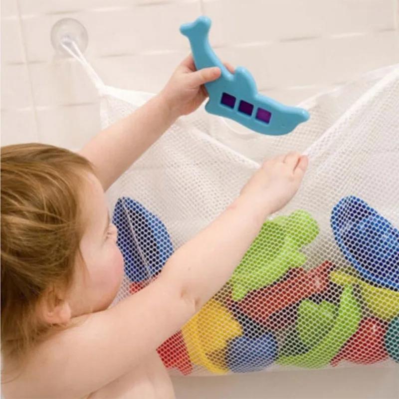 Bath Toy Net Kids Bath Tub Toy Holder Corner Mesh Bag, Baby Bathtub Storage Organizer Toddler Shower With 2 Adhesive Wall Hooks