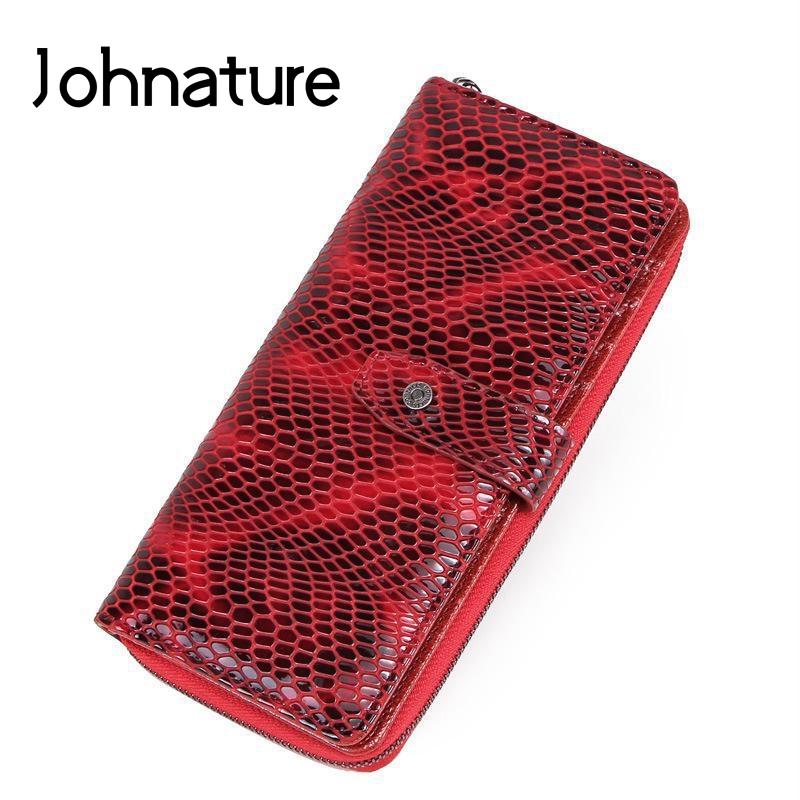 Johnature Portafoglio da donna in pelle genuie alla moda Rfid antifurto morbida pelle bovina portafoglio a mano lunga porta carte porta carte