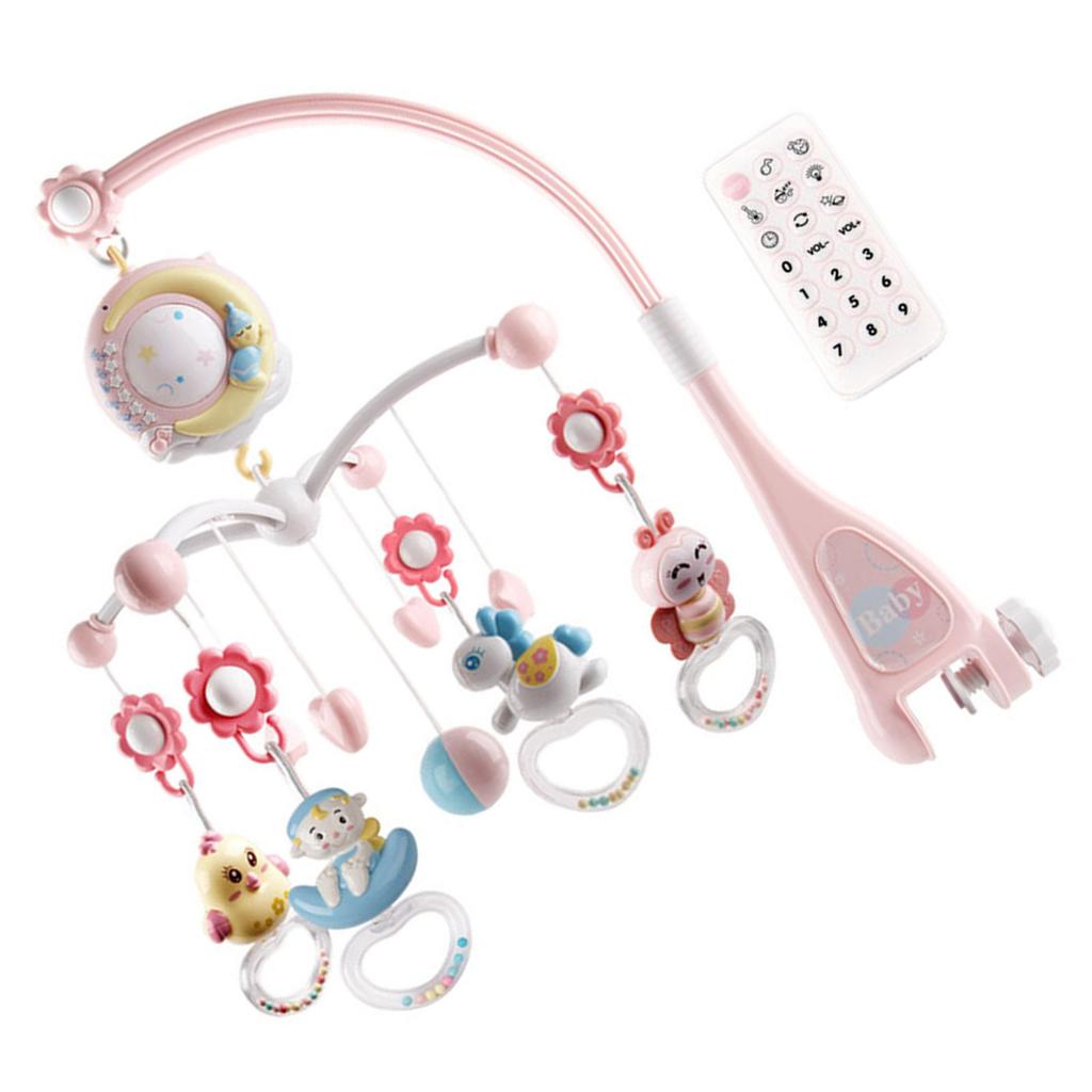Baby Musikalisches Krippenmobile Hängende Rasseln und Fernbedienungs-Spieluhr mit Musik Nachtlichtern für Junge Mädchen 0-24 Monate