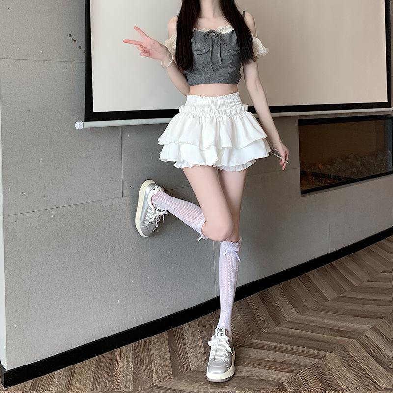 Ladies Summer Ballet Style Ruffled Tiered Cake Skort, High Waist Frilly Bubble Skirt, Cute Hot Girl Flowy Short Skirt for Daily Street Fashion Wear