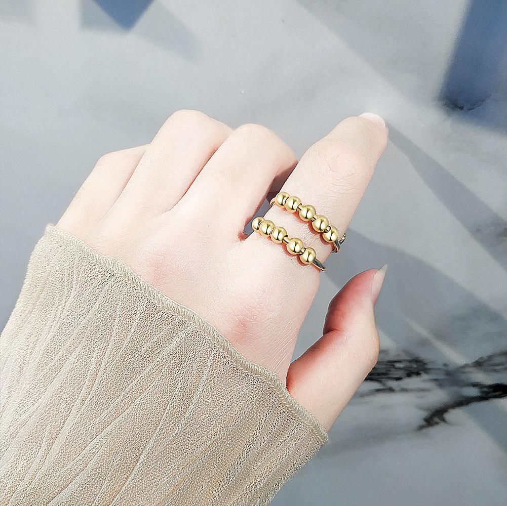Minimalist Geometric Open Ring With Rotating Beads For Stress Relief And Anxiety Soothing Adjustable Fidget Jewelry