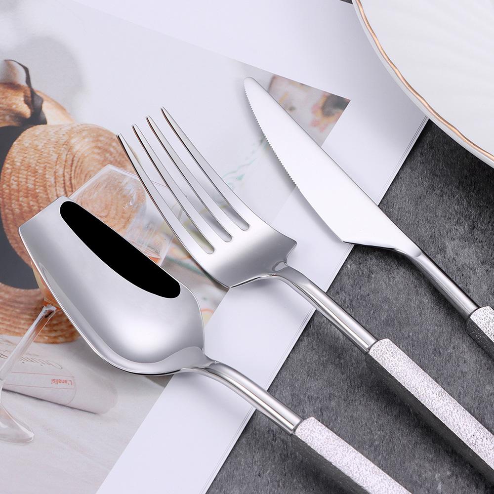 Luxury 4Pcs Sliver Tableware 304 Stainless Steel Cutlery Set New Western Cube Handle Dinner Set Mirror Golden Knife Fork Spoon