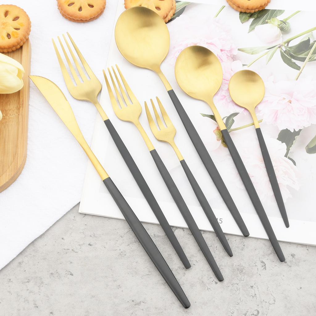 36Pcs Matte Stainless Steel Cutlery Set Mint Gold Dinnerware Set Knife Forks Coffee Spoon Silverware Western Kitchen Tableware