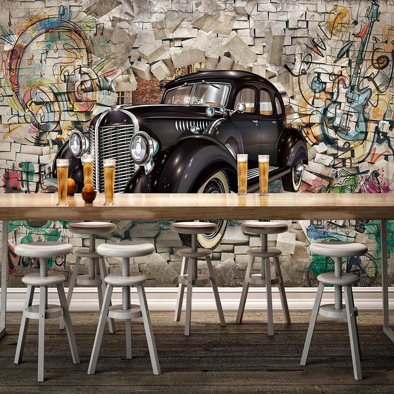 Vintage Wallpaper Custom 3d Stereo Relief Classic Cars Broken Wall Mural Cafe Kid's Room Living Room Backdrop Wall Murals