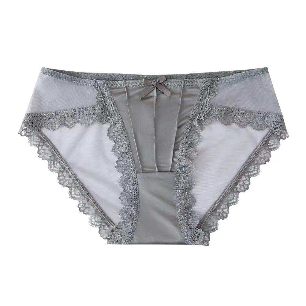 Low Waist Lace Panties Bow Mesh Flower Briefs Hollow Underwear for Women Lady